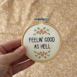 Hand-Embroidered 'Feelin' Good As Hell' Hoop - Floral Accent